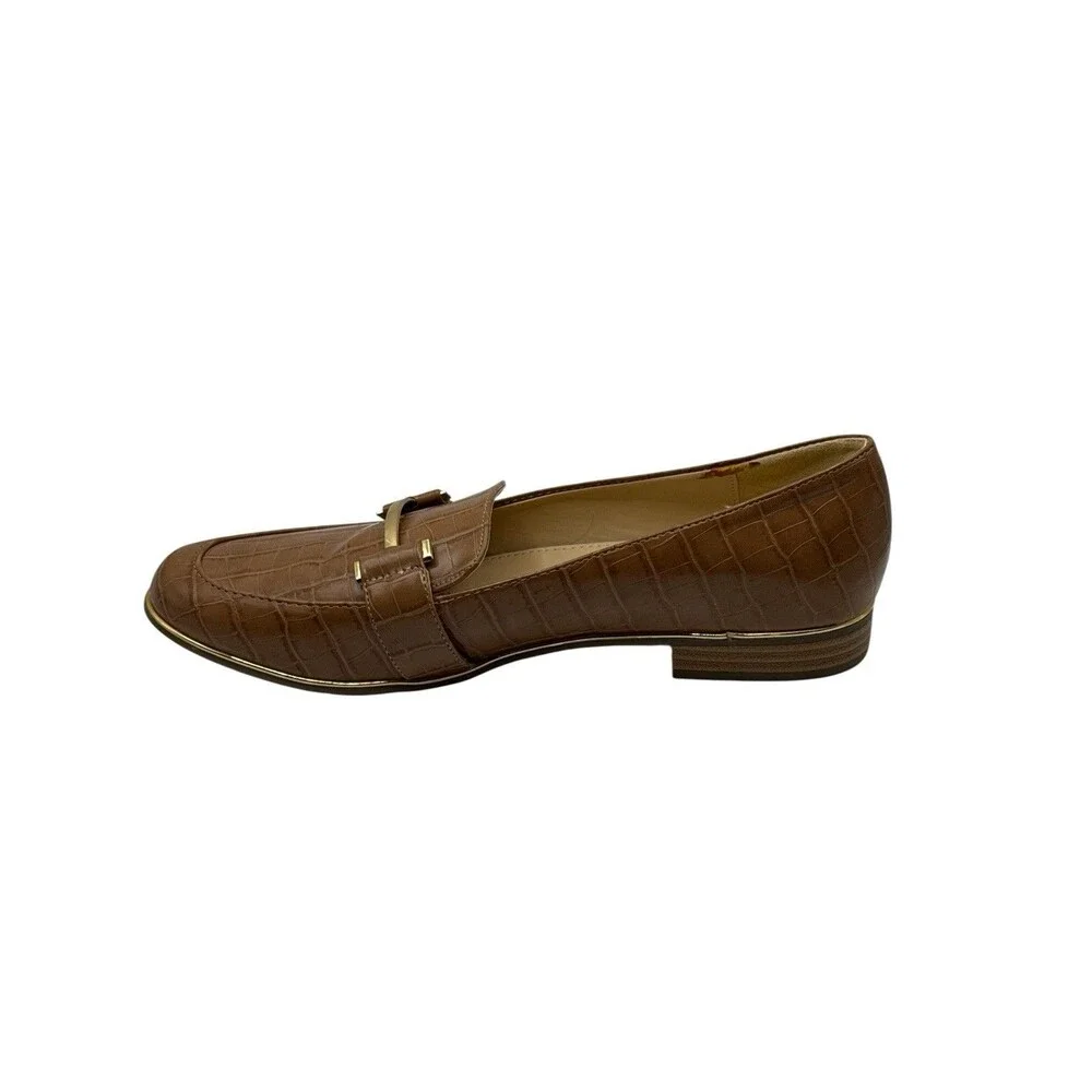 EUC Liz Claiborne Brown Croc Print Loafers w/ Gold Accents Women's Size 10M